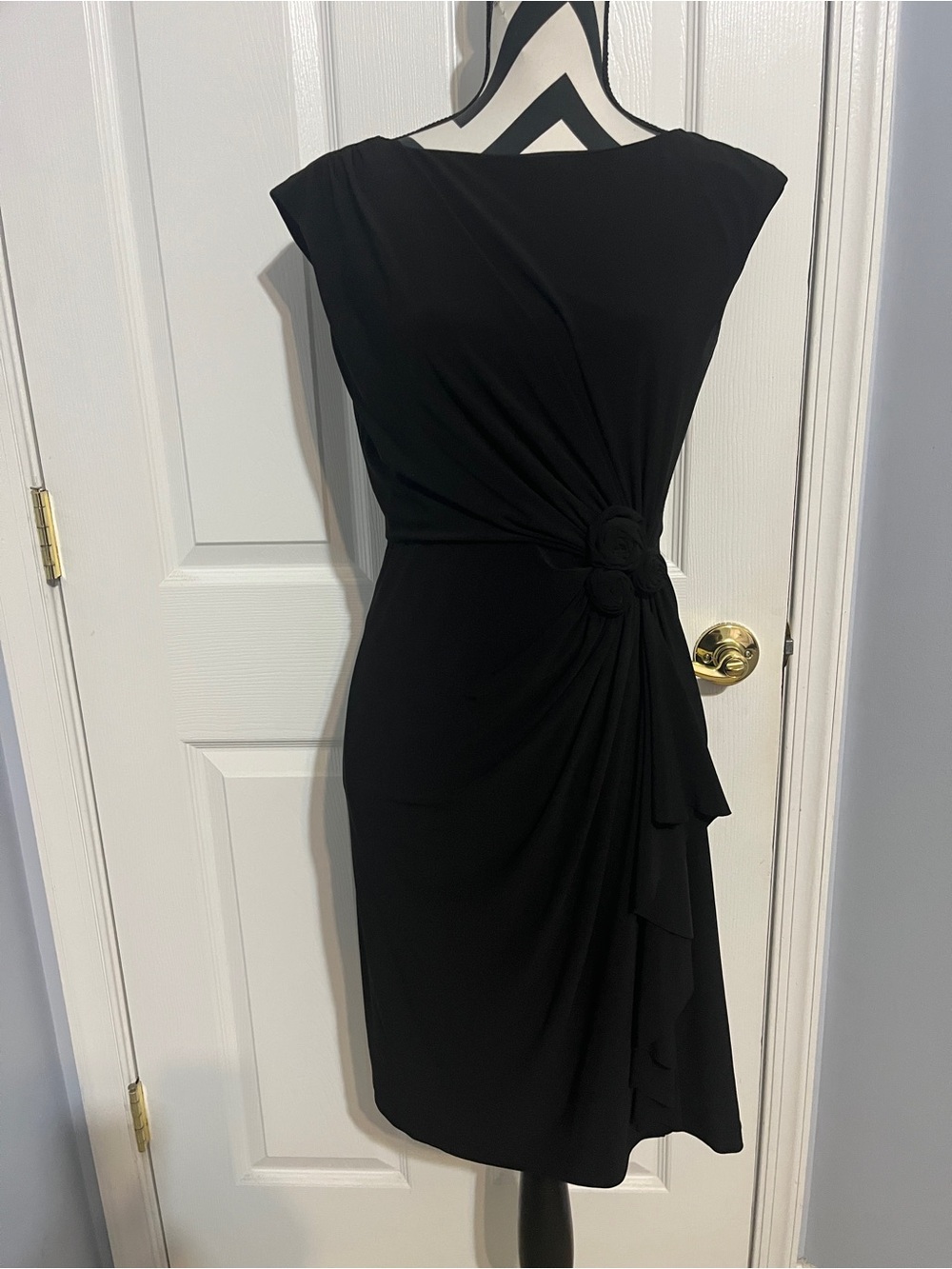 Jones New York,Elegant Black Gathered Waist Sheath Dress, 4